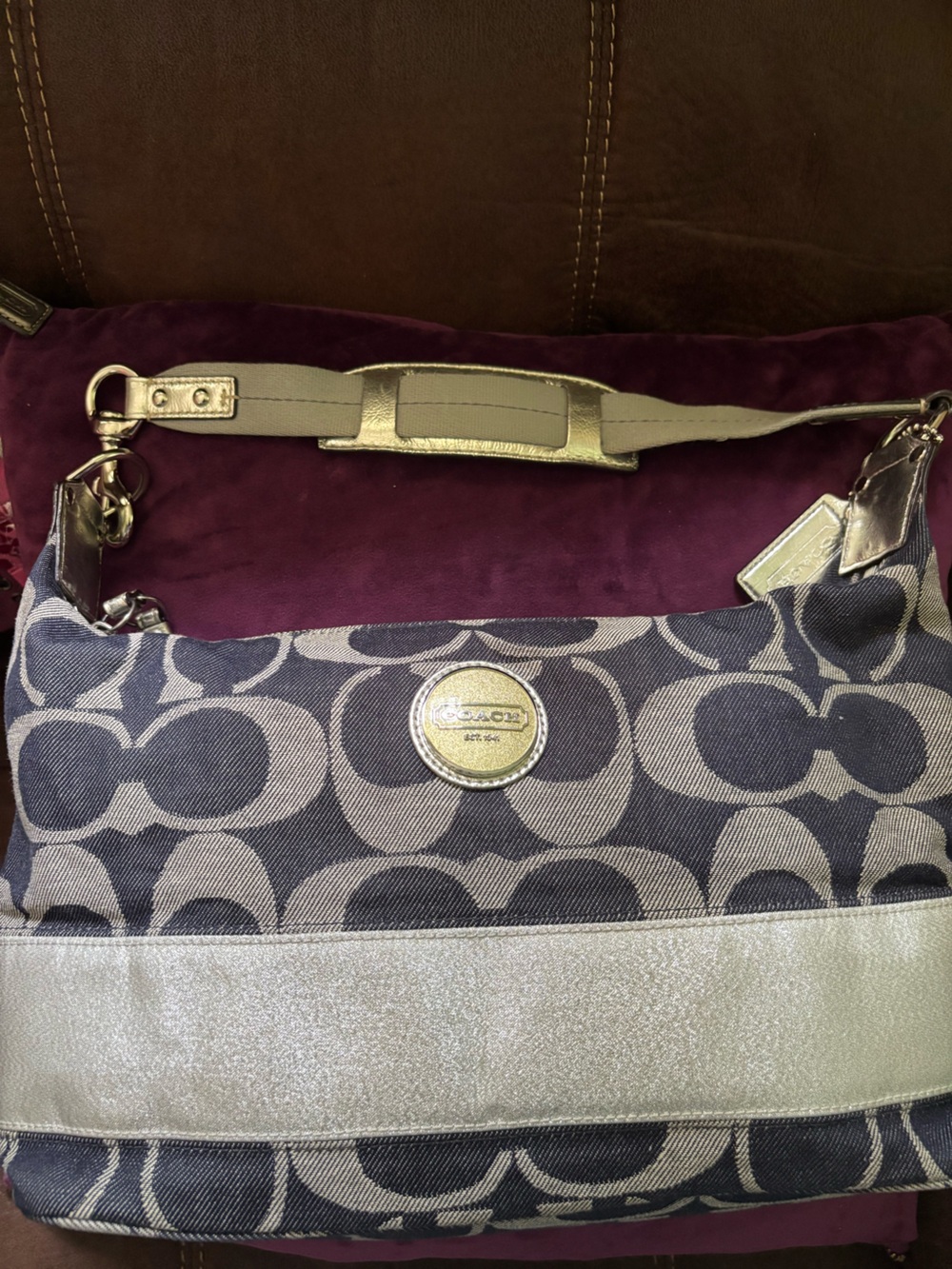 Coach Signature Denim and Silver Bag
